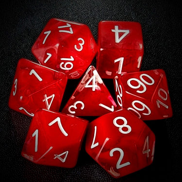 Red Swirl in Clear Resin - 7pcs RPG Full Dice Set